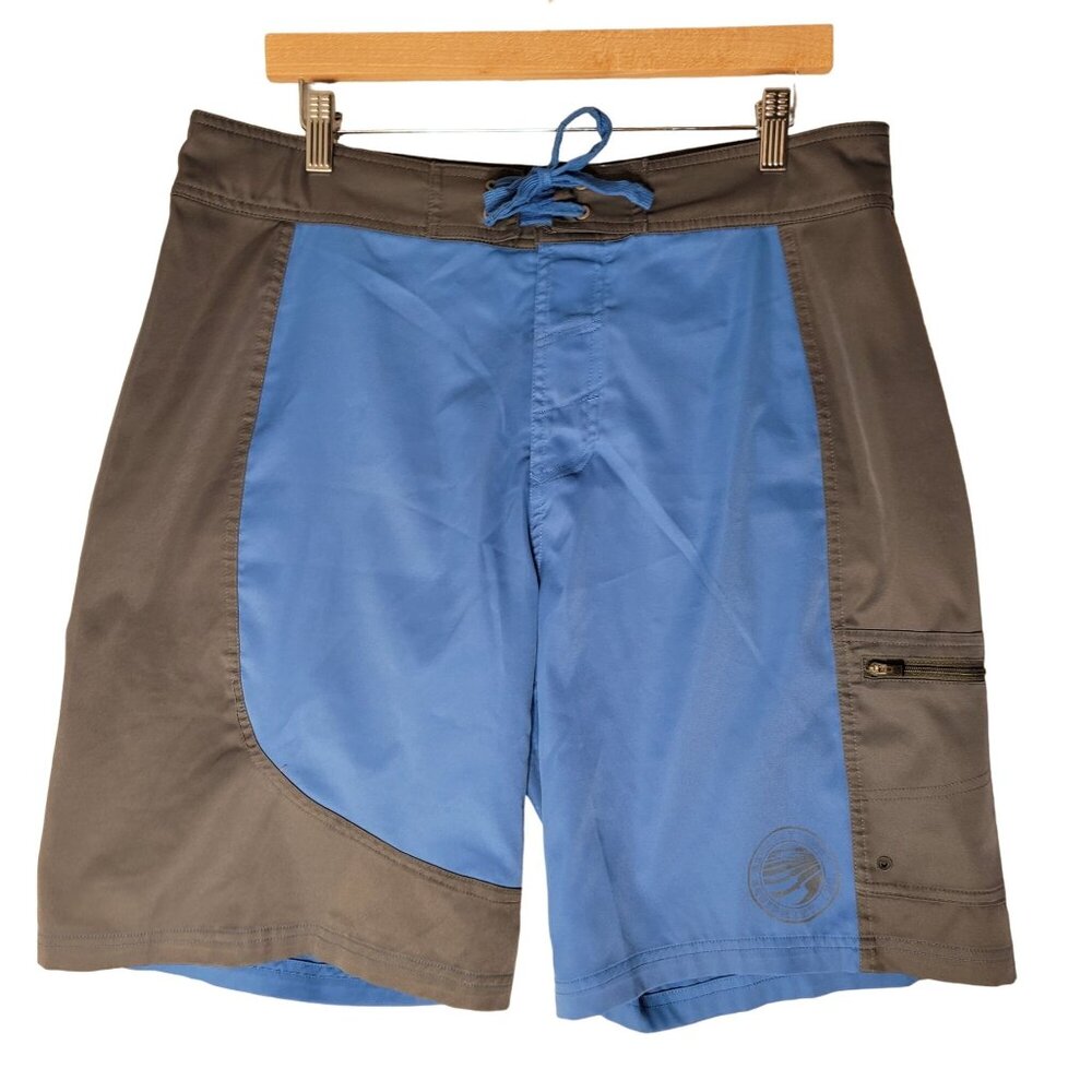 REI Mens Swim Trunks Hybrid Board Shorts Outdoor Unlined Blue‎ Gray Sz 36